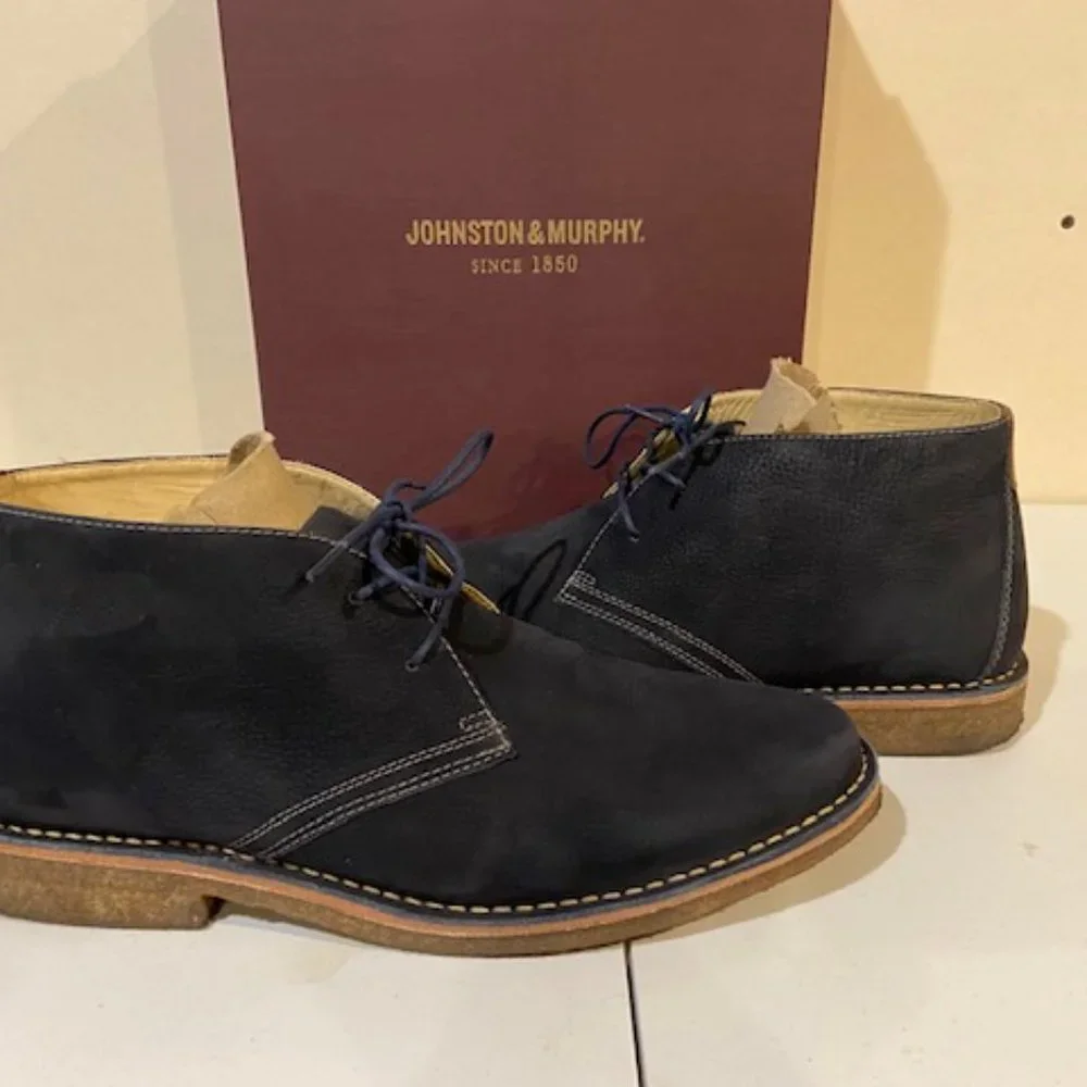 Johson & Murphy Donnelson Plain Toe Chuka Navy Tumbled Nubuck Boots size 11.5 - Picture 3 of 3